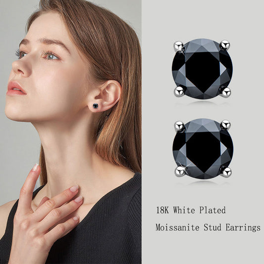 Moissanite Earrings 925 Sterling Silver Plated 18k Black Stud Earrings for Men and Women