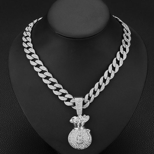 Hip Hop Men's Necklace Diamond Pendant Chain with Money Bag