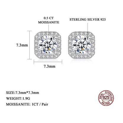 2*0.5ct Moissanite Halo Stud Earrings For Women Certified 925 Sterling Silver Trendy Fine Anniversary Jewelry