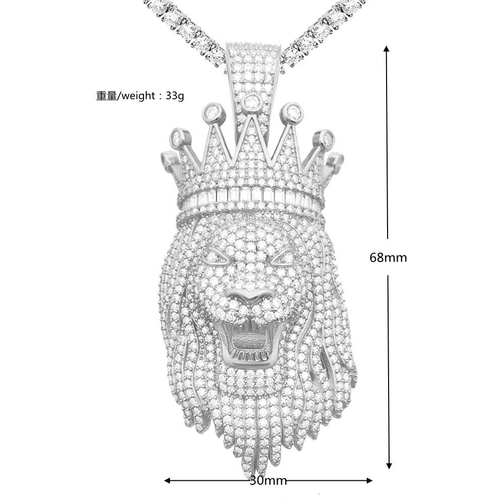 Crown Lion Moissanite Pendant 925 Silver Men's Hip Hop Jewelry