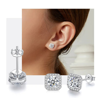 2*0.5ct Moissanite Halo Stud Earrings For Women Certified 925 Sterling Silver Trendy Fine Anniversary Jewelry