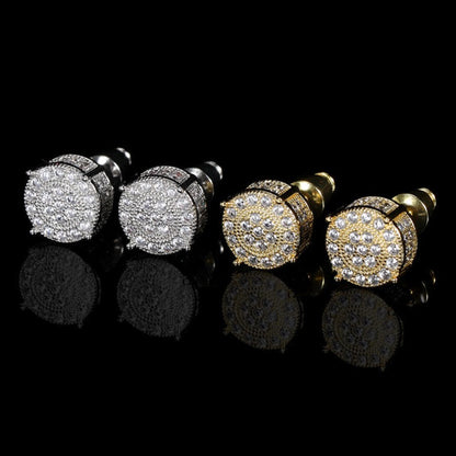Hip-Hop Earring S925 Sterling Silver Round Earrings Full Of Zircon Diamonds