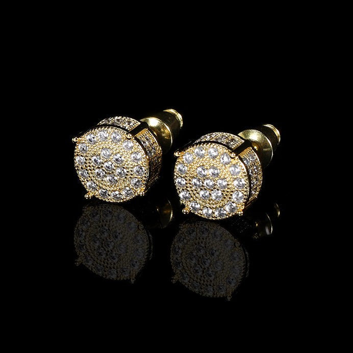 Hip-Hop Earring S925 Sterling Silver Round Earrings Full Of Zircon Diamonds