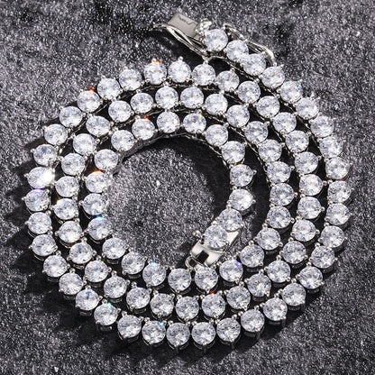 Hip-Hop Necklace 4mm 3-Claw Single Row Diamond Tennis Chain jewelry