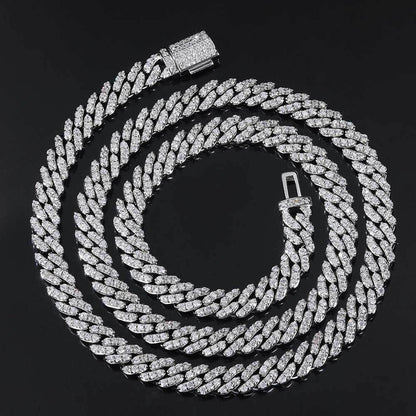 Hip Hop Men's Necklace Personality 8mm Flip Buckle Single Row Zircon Cuban Necklace
