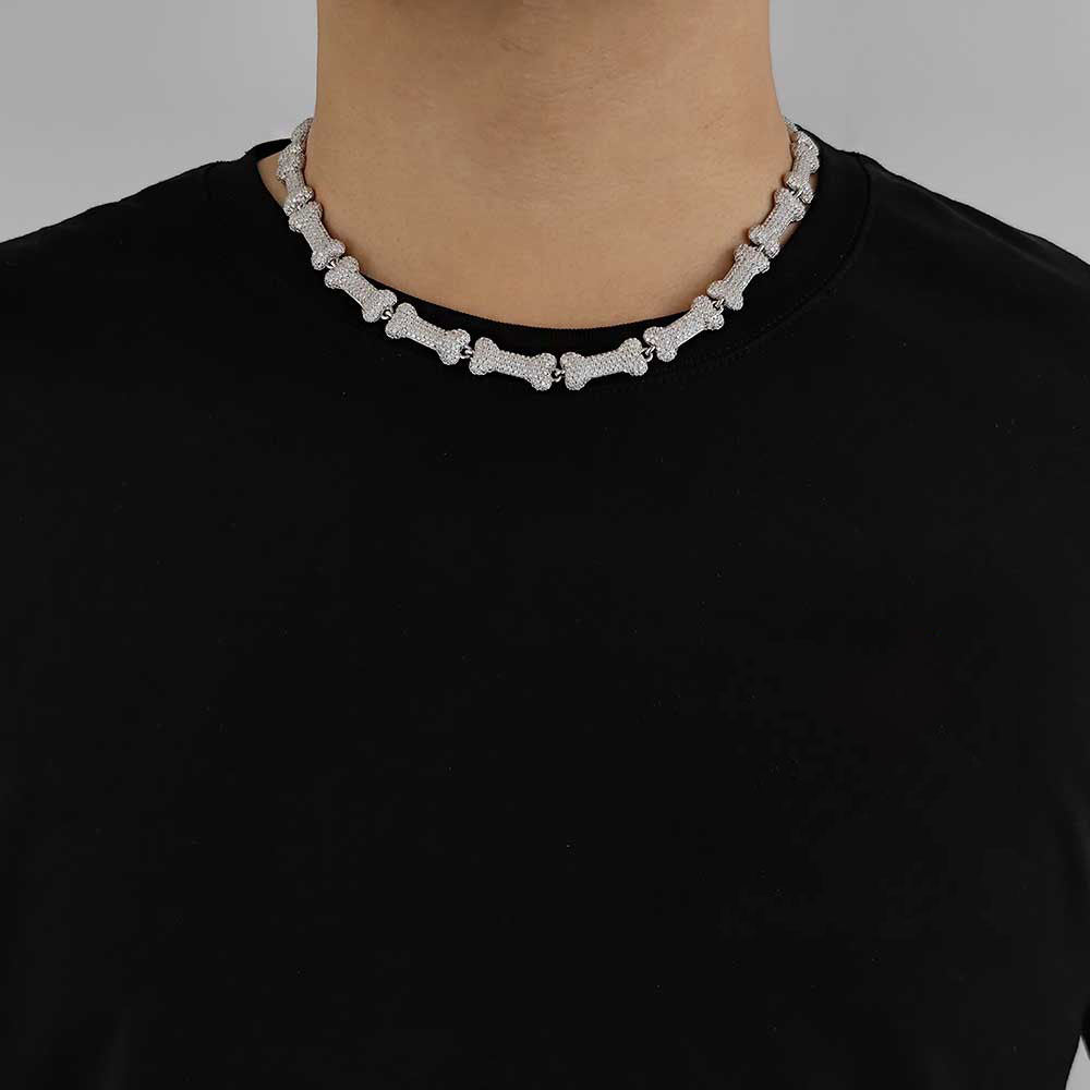 Hip Hop Men's Necklace Buckle Bone Necklace 10mm Jewelry Accessories