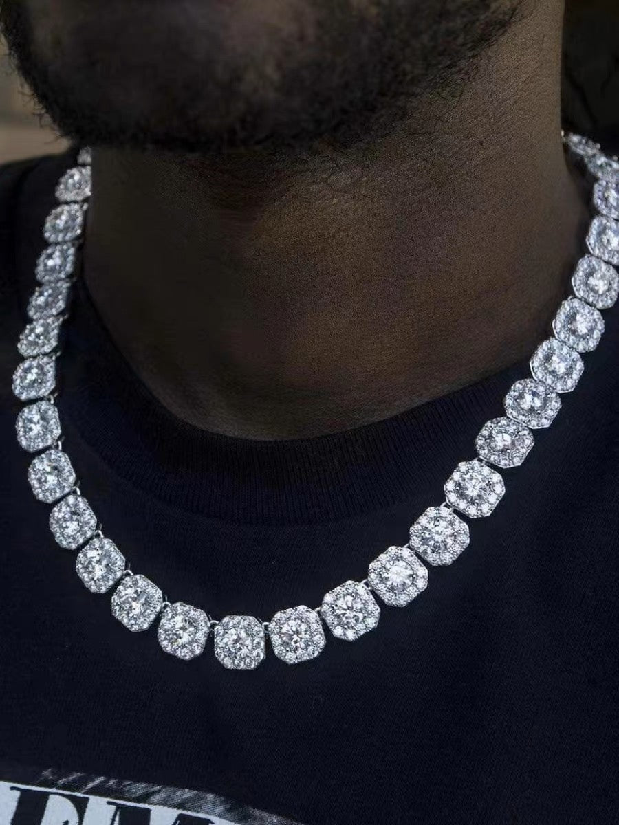 Hip Hop Men's Necklace Luxury Square Rock Sugar Chain Zircon Necklace