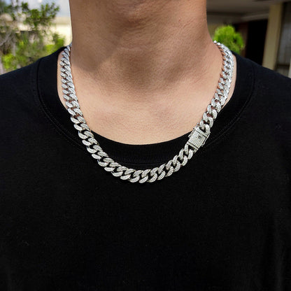 Hip Hop Men's Necklace 12mm Double Row Full Diamond Cuban Necklace Jewelry