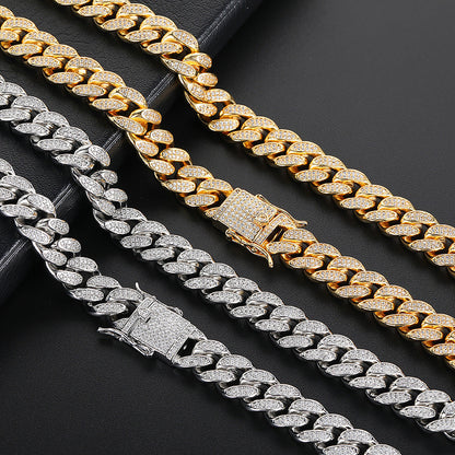 Hip Hop Men's Necklace 12mm Double Row Full Diamond Cuban Necklace Jewelry