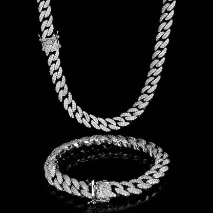 Hip Hop Men‘s Necklace Double Row Zircon Cuban Necklace 9mm Jewelry