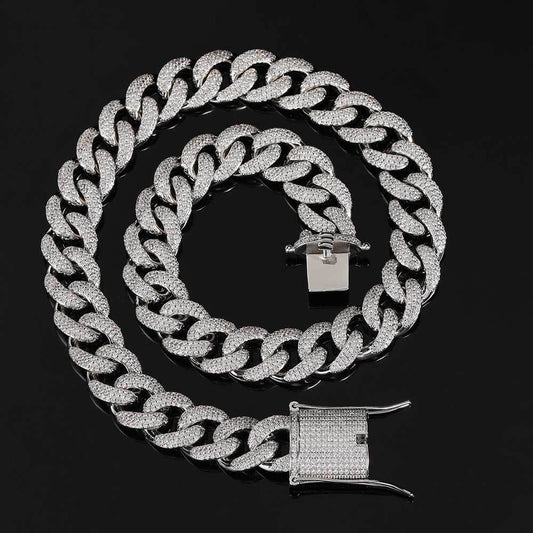 Hip-Hop Jewelry 15mm Zircon Three-Row Cuban Chain Necklace