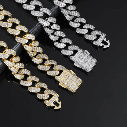 Hip-Hop Men's Necklace 12mm Double Row Full Diamond Cuban Necklaces/Bracelet