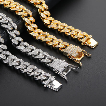 Hip Hop Men's Necklace 12mm Double Row Full Diamond Cuban Necklace Jewelry