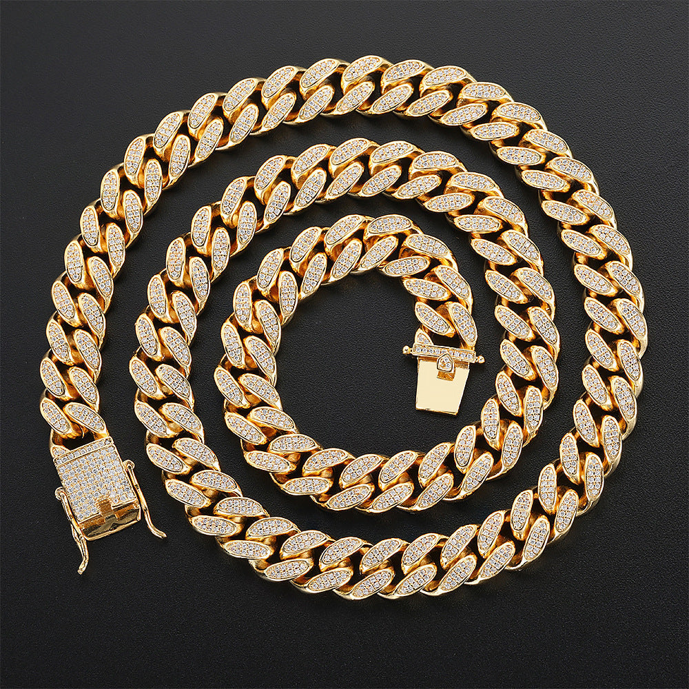 Hip Hop Men's Necklace 12mm Double Row Full Diamond Cuban Necklace Jewelry