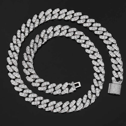 Hip Hop 12mm Clamshell Buckle Single Row Zircon Cuban Chain