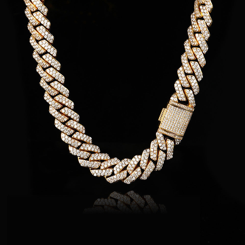 Hip Hop Men's Necklace Double Row Zircon Diamond Cuban Chain 15mm Accessories