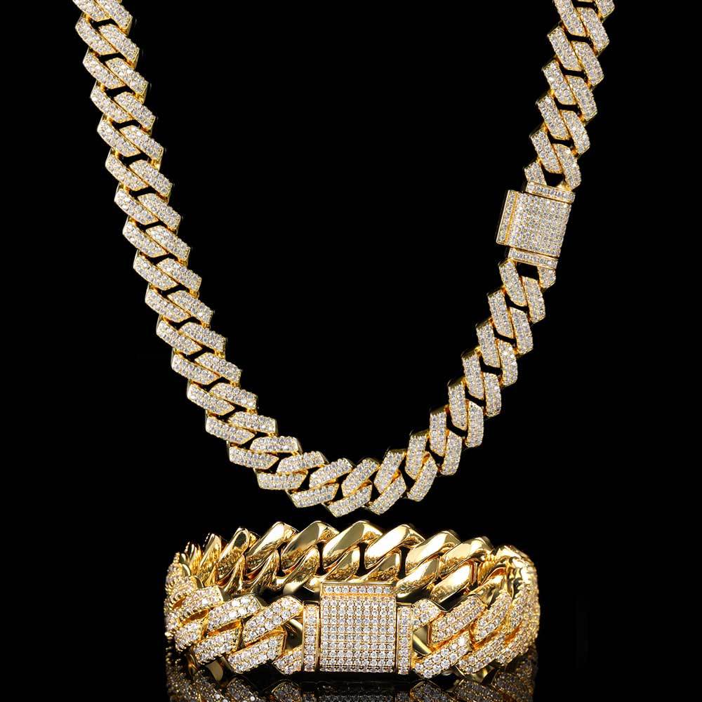 Hip-Hop 14mm Rhombus Zircon Cuban Chain Men's Necklace