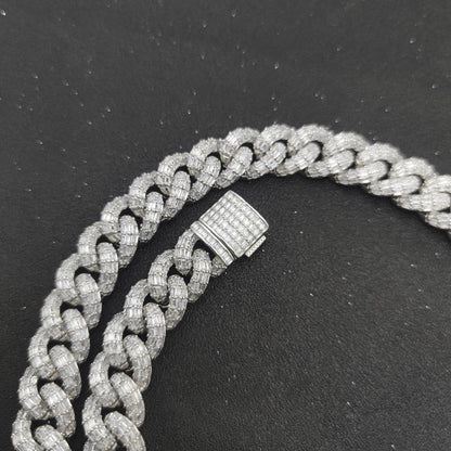 Hip Hop Men's Necklace Buckle 3 Rows Cubic Zirconia Cuban Chain Bracelet 15mm 21mm Fashion Jewelry