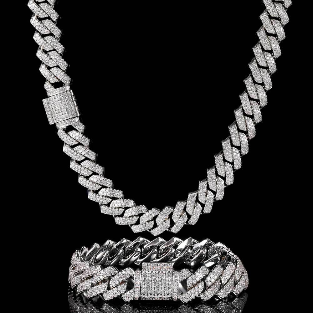 Hip-Hop 14mm Rhombus Zircon Cuban Chain Men's Necklace