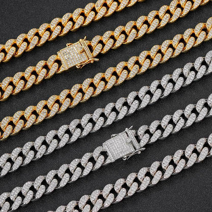 Hip Hop Men's Necklace Luxury 12mm Double Row Cuban Chain Full Diamonds Chain Accessories