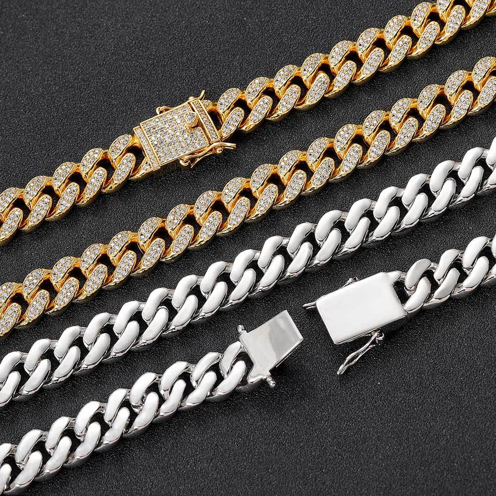 Hip Hop Men's Necklace Luxury 12mm Double Row Cuban Chain Full Diamonds Chain Accessories