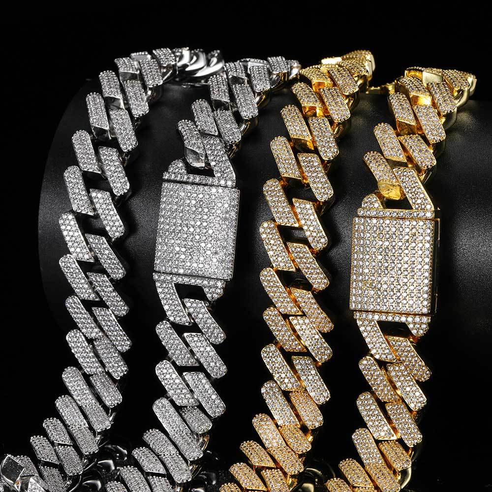 Hip-Hop Men‘s Bracelet Rhombus Three-Row Zircon Handchain 18mm