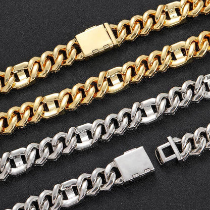 Hip Hop Men's Necklace 15mm Cuban Chain Rhombus Necklace Fashion Jewelry