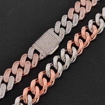 Hip Hop Men's Necklace 15mm Two-Color Rose Golden Cuban Necklace Jewelry Accessories