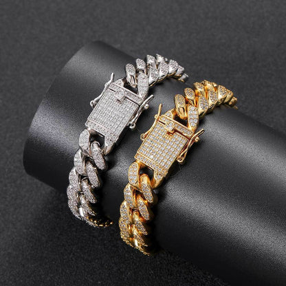 Hip Hop Men's Necklace Luxury 12mm Double Row Cuban Chain Full Diamonds Chain Accessories