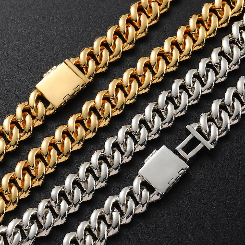 Hip Hop Men's Necklace Double Row Zircon Diamond Cuban Chain 15mm Accessories