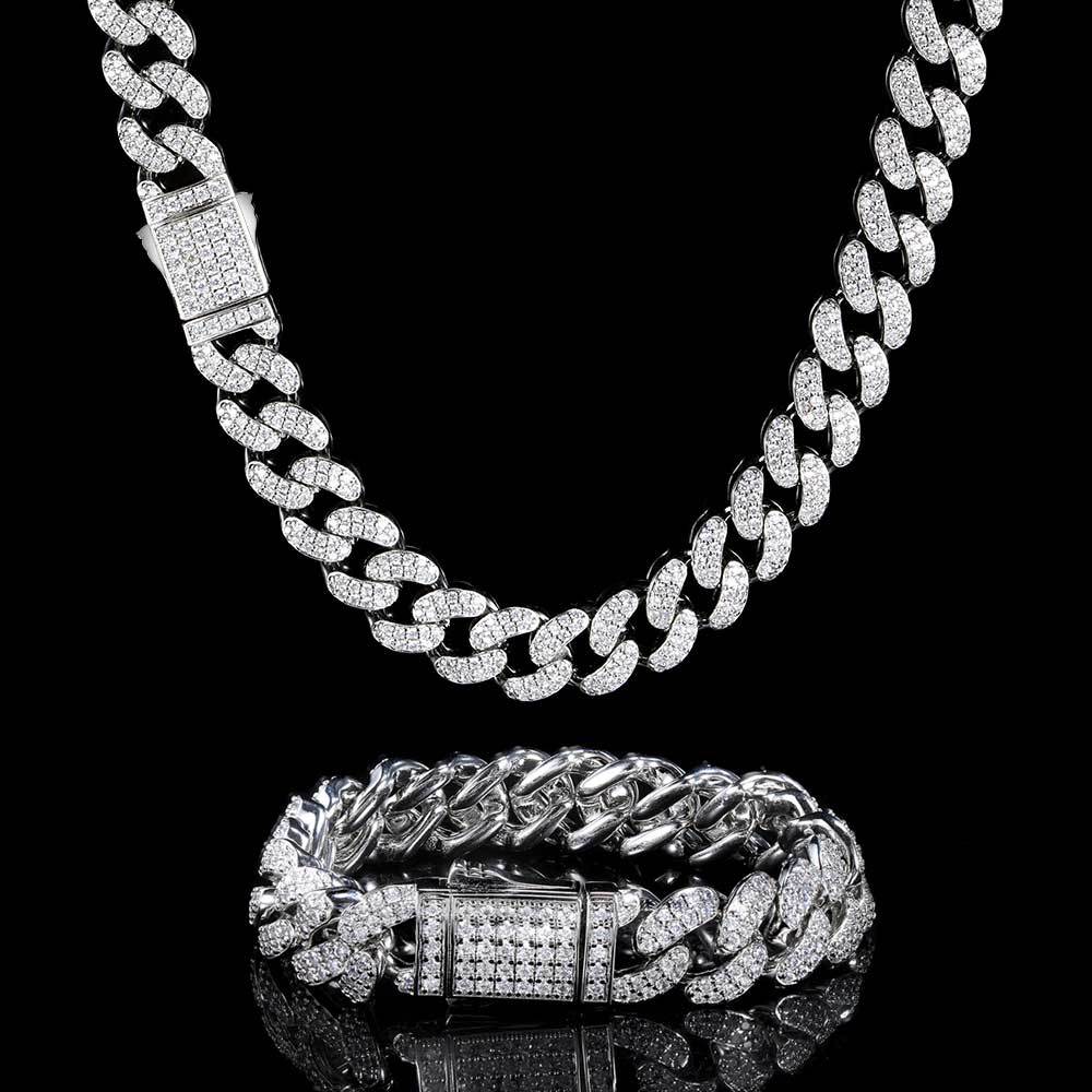Hip-Hop Men's Necklace 12mm Double Row Full Diamond Cuban Necklaces/Bracelet