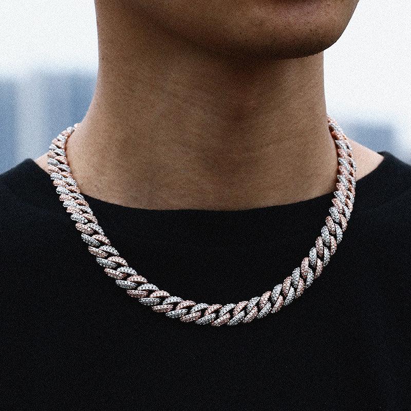 Hip Hop Men Cuban Necklace 10mm Full Inlaid Pink Zircon Chain Jewelry