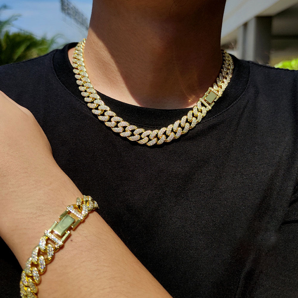 Hip Hop Men's  Cuban Chain Necklace 12mm Micro-Inlaid Zircon Full Diamond Jewelry