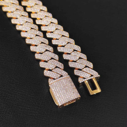 Hip Hop Men's Necklace 3  Rows of Zircon Rhombus 20mm  Cuban Chain Personality Jewelry