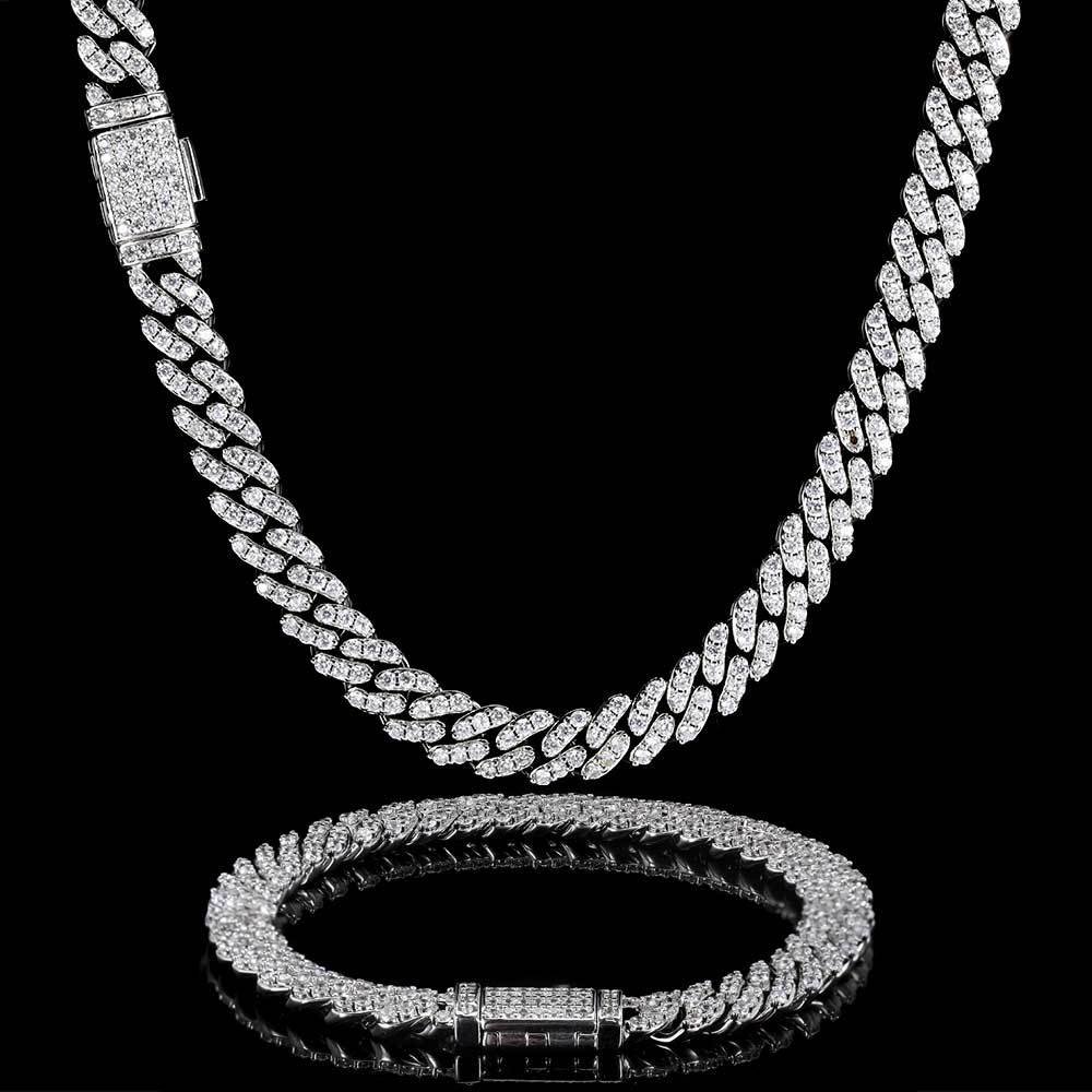 Hip Hop Men's Necklace Personality 8mm Flip Buckle Single Row Zircon Cuban Necklace