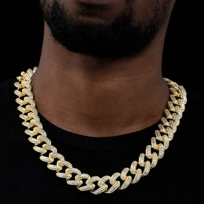 Hip Hop Men's Necklace Luxury Golden Cubic Zirconia Cuban Necklace 20mm Jewelry