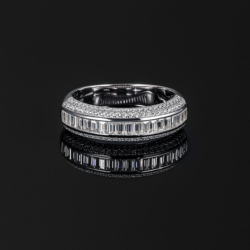 Hip Hop Moissanite Ring S925 Sterling Silver Rectangular Cut D VVS Rings