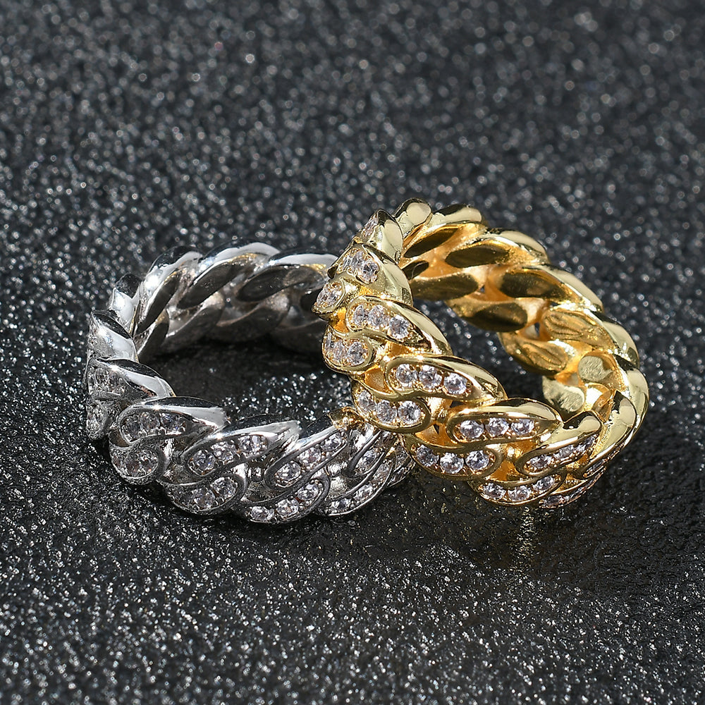 Hip Hop Men's Ring Single Row Zircon Cuban Rings 8mm Jewelry