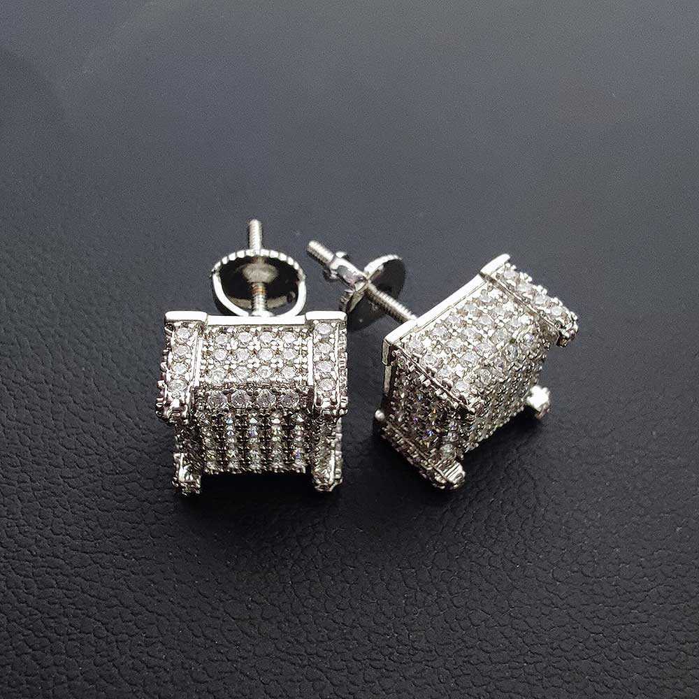 Hip Hop Women Golden Zircon Square Earrings Stud