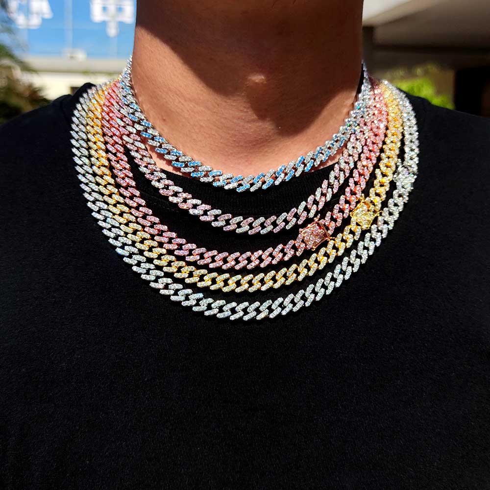 Hip Hop Men‘s Necklace 9mm Single Row Zircon Cuban Necklace Jewelry