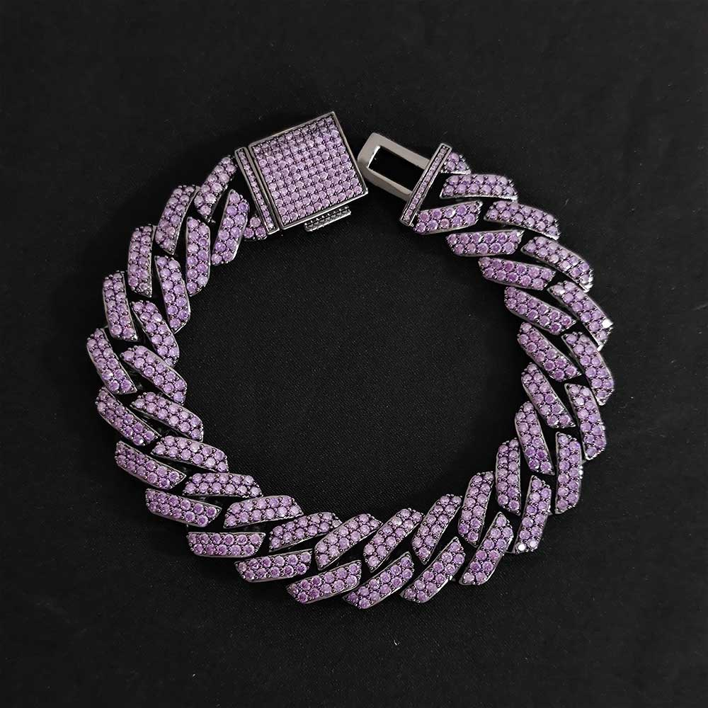 Hip-Hop Men's Necklace Accessories 15mm Purple Zircon Diamond Cuban Chain