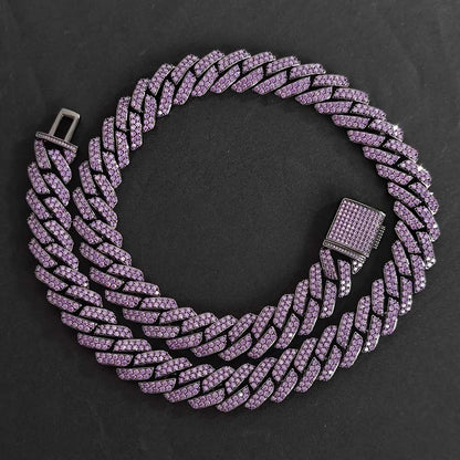 Hip-Hop Men's Necklace Accessories 15mm Purple Zircon Diamond Cuban Chain