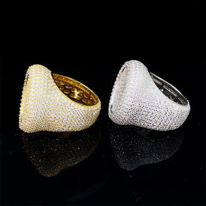 Hip-Hop Full Diamond Rings S925 Silver Inlaid Vvs Moissanite Round Ring