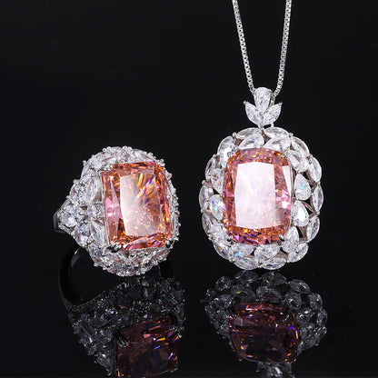 Women Rings and Pendant S925 Silver Zircon Pink Luxury Ring Gemstone Jewelry