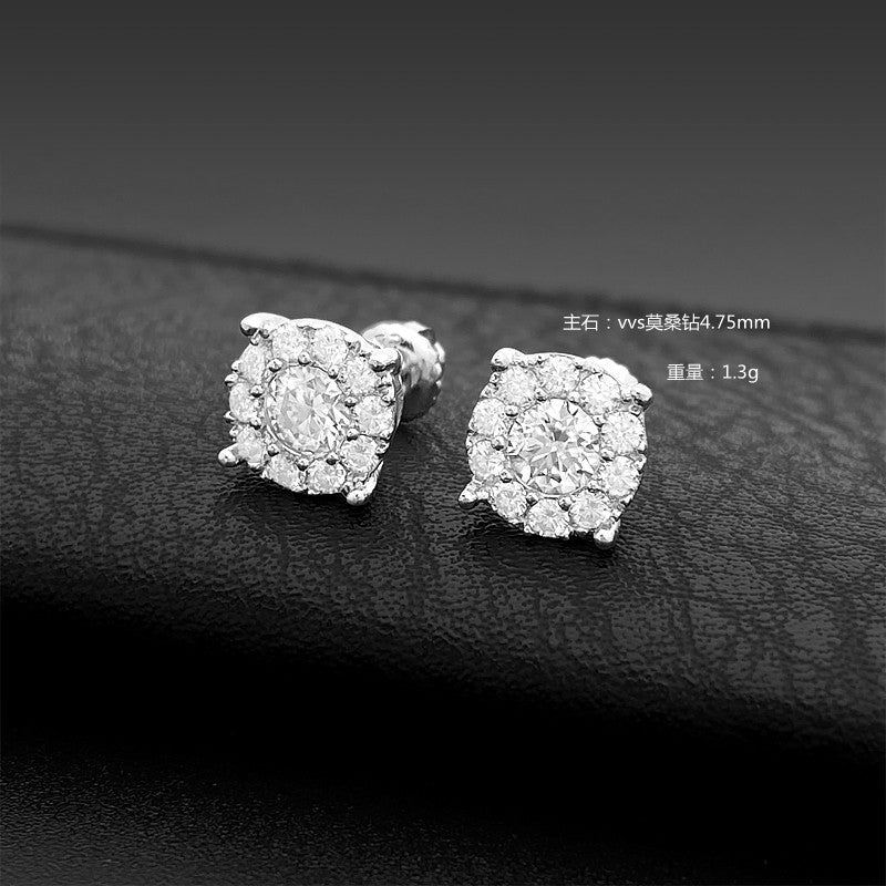 New Style Moissanite Earrings Stud for Women and Men S925 Silver Brilliant Round Cut 5ct