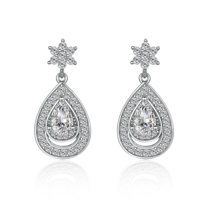 New S925 Silver Women's Earrings Drop-shaped Zircon Earrings