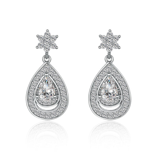 New S925 Silver Women's Earrings Drop-shaped Zircon Earrings