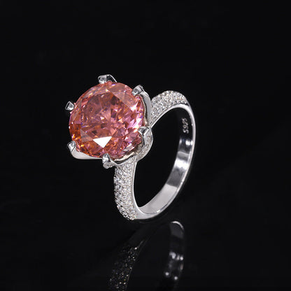 S925 Silver women's Ring Pink Cubic Zirconia Round Closed Ring for Women