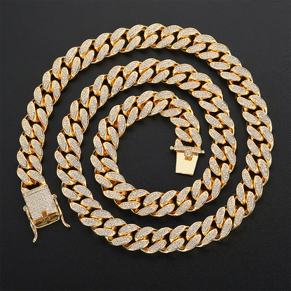 Hip Hop Men's Necklace Luxury 12mm Double Row Cuban Chain Full Diamonds Chain Accessories