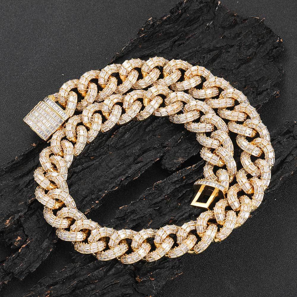 Hip Hop Men's Necklace Buckle 3 Rows Cubic Zirconia Cuban Chain Bracelet 15mm 21mm Fashion Jewelry